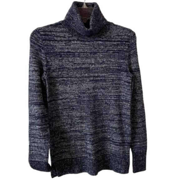 J Crew Navy Blue & White Space Dyed Wool Blend Turtleneck Sweater Size XS #1399 - Picture 1 of 11